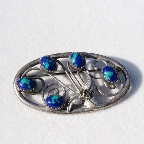 Signed Navajo Azurite Cuff Bracelet & Brooch Shirley Henry - Picture 6 of 8